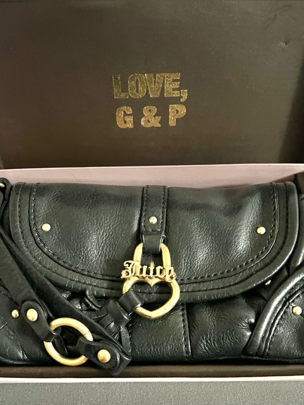 Vintage black leather Juicy Couture clutch wristlet